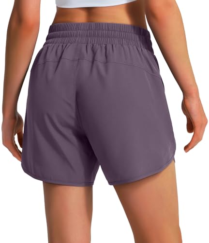 Ksmien Womens 5 7 Athletic Running Shorts Quick Dry Lightweight Workout Gym Shorts with Zipper Pockets UPF 50 Grey Purple M - Image 3