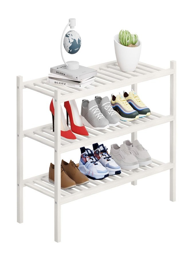Buymoth 3 Tier Bamboo Shoe Rack Storage Organizer for Closet, Multifunctional Stackable Free Standing Shoe Shelf Organizer for Small Space,Entryway, Hallway, Bathroom27 x11 x20 (White, 3 Tier) - Image 1