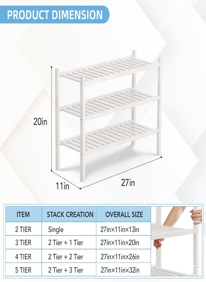 Buymoth 3 Tier Bamboo Shoe Rack Storage Organizer for Closet, Multifunctional Stackable Free Standing Shoe Shelf Organizer for Small Space,Entryway, Hallway, Bathroom27 x11 x20 (White, 3 Tier) - Image 2