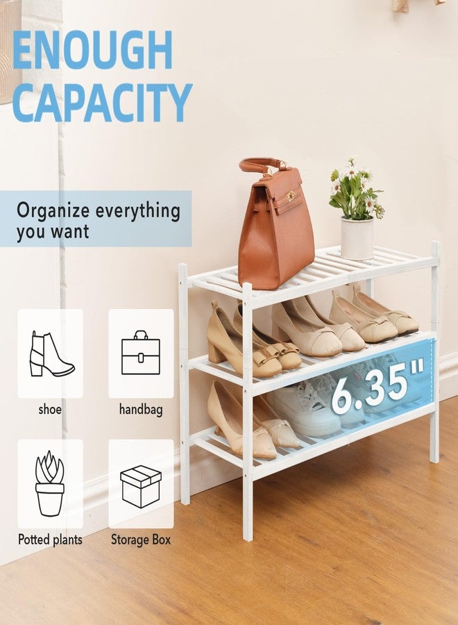 Buymoth 3 Tier Bamboo Shoe Rack Storage Organizer for Closet, Multifunctional Stackable Free Standing Shoe Shelf Organizer for Small Space,Entryway, Hallway, Bathroom27 x11 x20 (White, 3 Tier) - Image 5