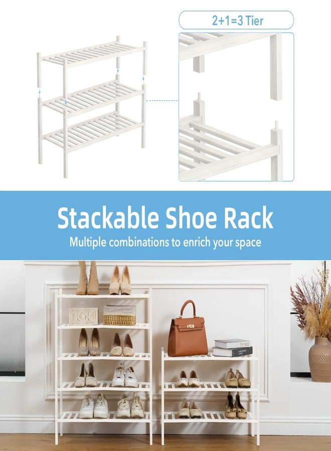 Buymoth 3 Tier Bamboo Shoe Rack Storage Organizer for Closet, Multifunctional Stackable Free Standing Shoe Shelf Organizer for Small Space,Entryway, Hallway, Bathroom27 x11 x20 (White, 3 Tier) - Image 4