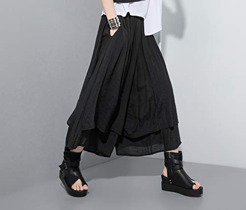 ellazhu Women's Loose Fit Wide Leg Pants with Side Pockets for Casual Lounge Wear Culottes Style GY2416 Black - Image 5