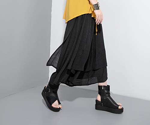 ellazhu Women's Loose Fit Wide Leg Pants with Side Pockets for Casual Lounge Wear Culottes Style GY2416 Black - Image 2