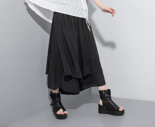 ellazhu Women's Loose Fit Wide Leg Pants with Side Pockets for Casual Lounge Wear Culottes Style GY2416 Black - Image 4