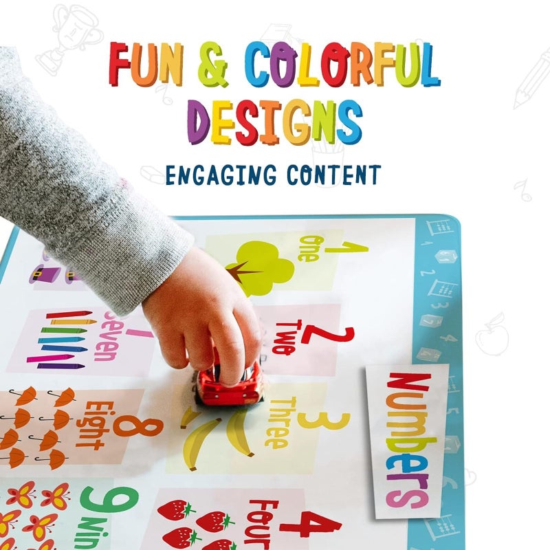 Merka Silicone Placemats for Toddlers - Reusable and Washable with Secure Grip Backing - 17 x 11 Inch Multicolor Kids Placemats with Colors, Numbers & Letters (4 Pack) - Image 3