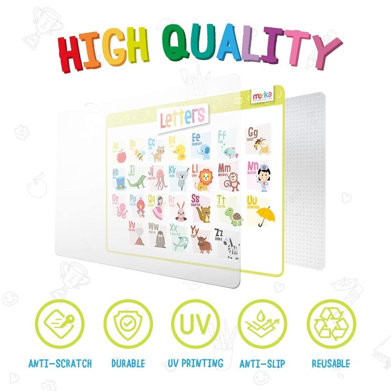 Merka Silicone Placemats for Toddlers - Reusable and Washable with Secure Grip Backing - 17 x 11 Inch Multicolor Kids Placemats with Colors, Numbers & Letters (4 Pack) - Image 2
