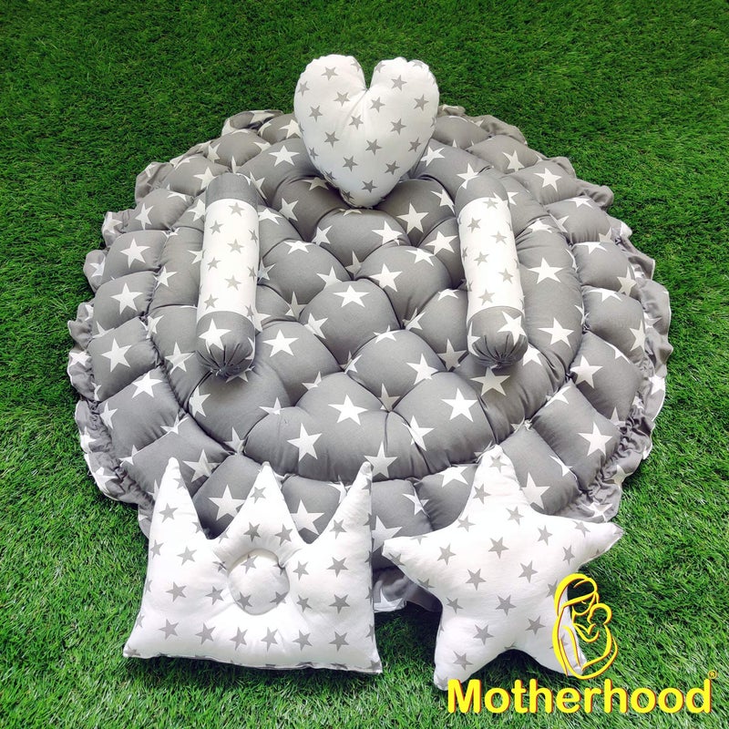 MOTHERHOOD MOTHERHOOD Round Baby Tub Bed and 5 pc Baby Pillow Luxury Baby Mattress Bed Sleeper bedding set cosleeper Safe Cotton Fabric with RFilled Ultrasoft Comfortable for Newborn to Toddlers Gray - Image 5