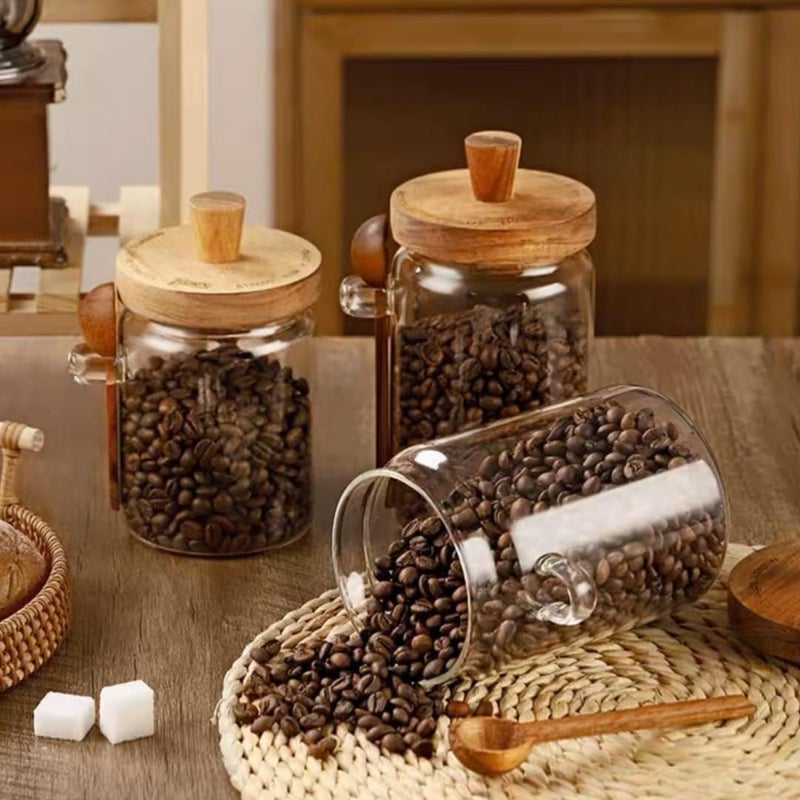 ANSQU Glass Jar with Wooden Lid & Spoon, 27oz Food Storage Containers Coffee Jar Coffee Grounds Container, Glass Food Storage Canister (1 Pack) - Image 5