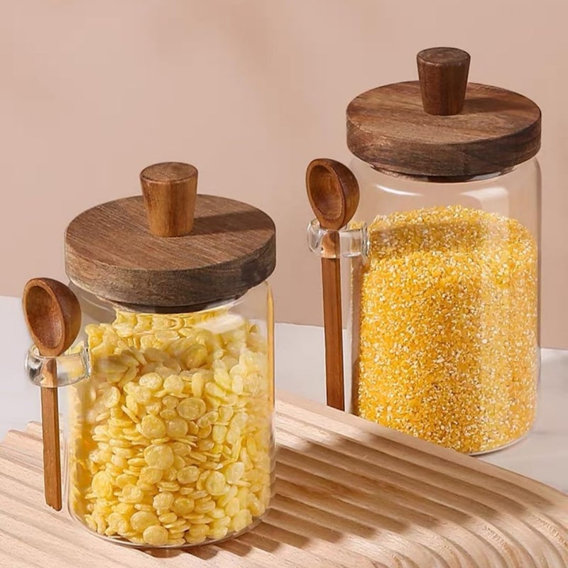 ANSQU Glass Jar with Wooden Lid & Spoon, 27oz Food Storage Containers Coffee Jar Coffee Grounds Container, Glass Food Storage Canister (1 Pack) - Image 4