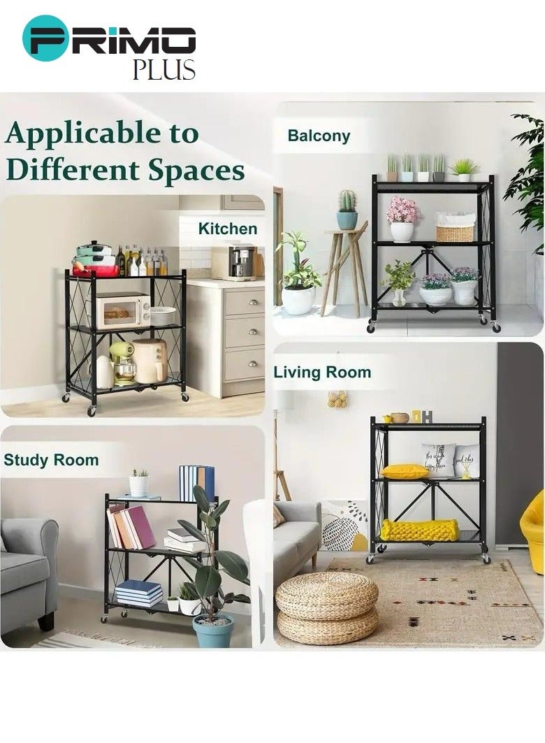 بريمو بلس رف تخزين قابل للطي بثلاث طبقات مع عجلات أسود - Image 4