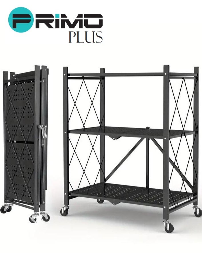 بريمو بلس رف تخزين قابل للطي بثلاث طبقات مع عجلات أسود - Image 5