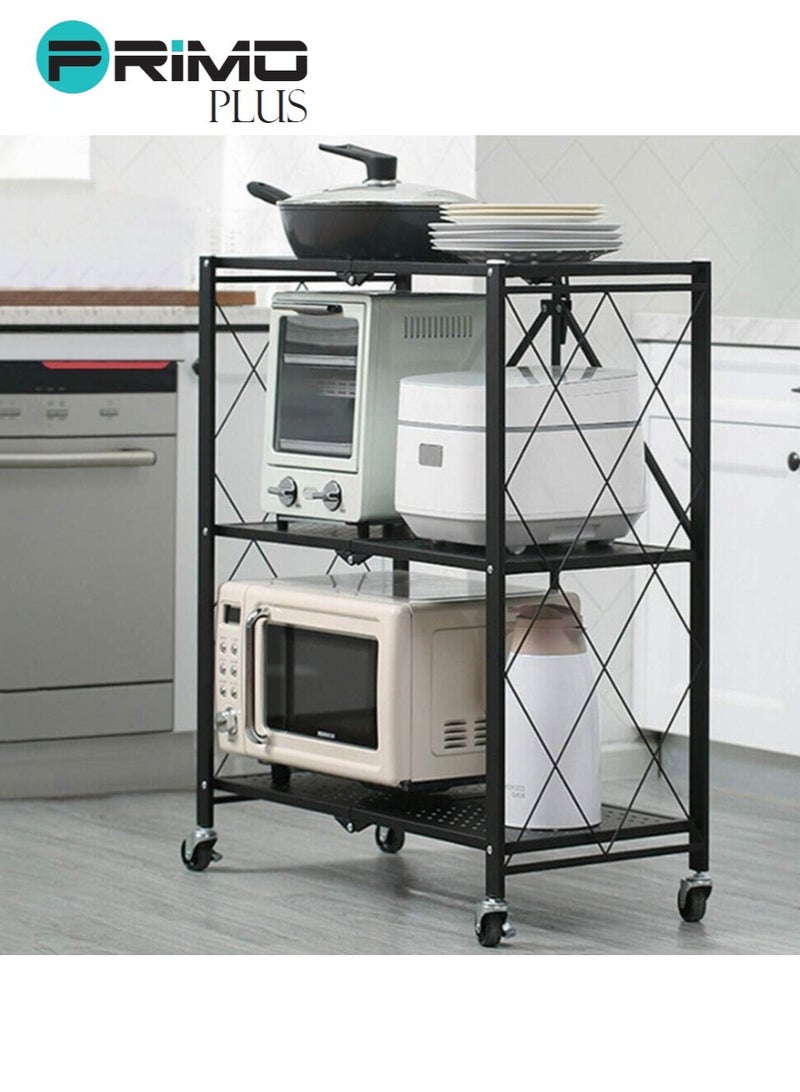 بريمو بلس رف تخزين قابل للطي بثلاث طبقات مع عجلات أسود - Image 2