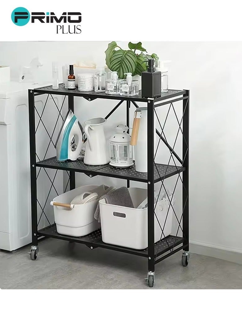 بريمو بلس رف تخزين قابل للطي بثلاث طبقات مع عجلات أسود - Image 1