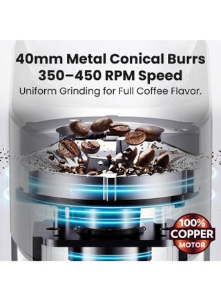Coffee Grinder 165W Stainless Steel Body – Turkish Fine, Espresso, V60, 350g Coffee Bean Holder Capacity, With Porta-Filter Holders, 51 Grinding Settings 165 W RA-CGS3235 - view 5