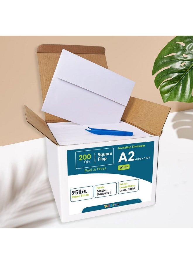 Winlyn - 200 Pcs Bulk A2 Invitation Envelopes In White Peel & Press Self Seal 4 3/8 X 5 3/4 Square Flap Envelopes Rsvp Return Envelopes 95Lb. For Announcement Mailing 4X5 Greeting Cards Photo 1/4 Fold Cards - Image 1