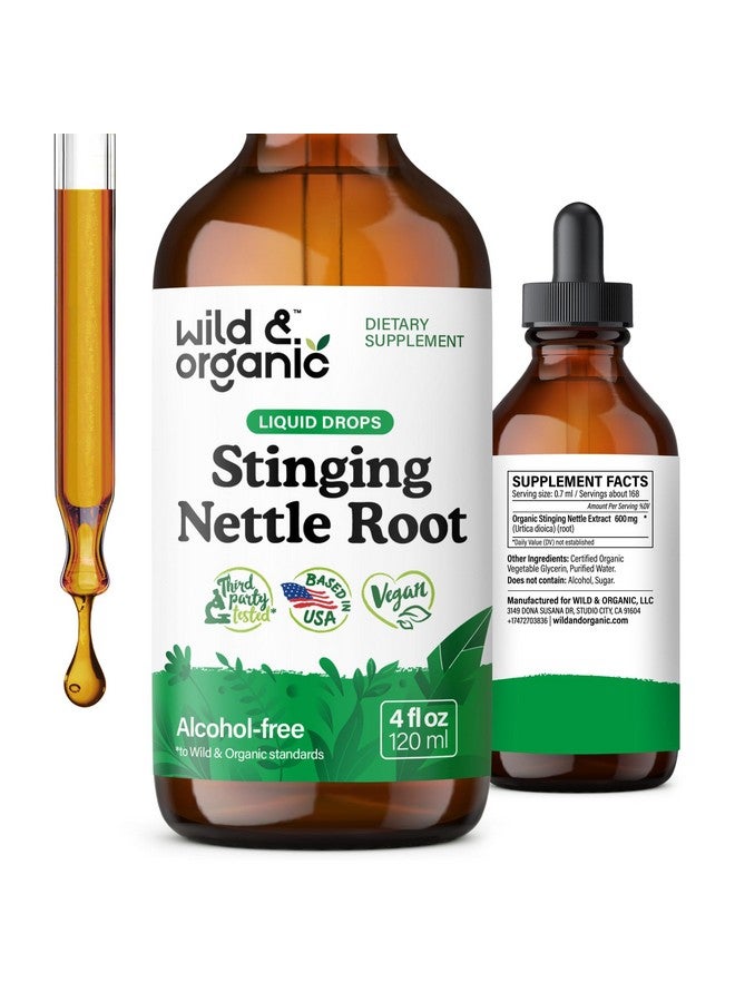 Wild & Organic صبغة القراص البرية والعضوية - قطرات مستخلص جذر القراص للرجال والنساء - مكمل سائل من أورتيكا ديويكا - نباتي، خالي من السكر والكحول - 4 أونصة سائلة - Image 1