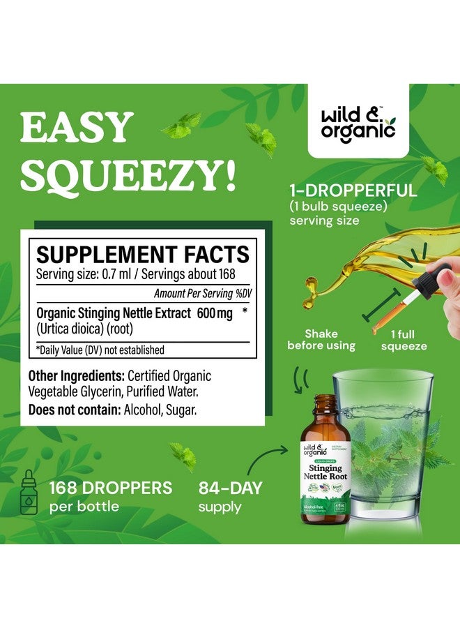 Wild & Organic صبغة القراص البرية والعضوية - قطرات مستخلص جذر القراص للرجال والنساء - مكمل سائل من أورتيكا ديويكا - نباتي، خالي من السكر والكحول - 4 أونصة سائلة - Image 3