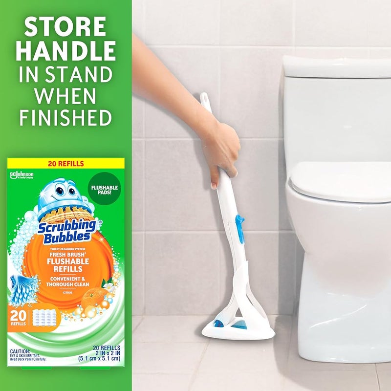 SC Johnson Scrubbing Bubbles Flushable Toilet Bowl Wand Cleaner Refills, Fresh Brush Cleaner Toilet Refill Pads, Removes Limescale & Odors, Citrus Scent, 20 Count (Pack of 1) - Image 5