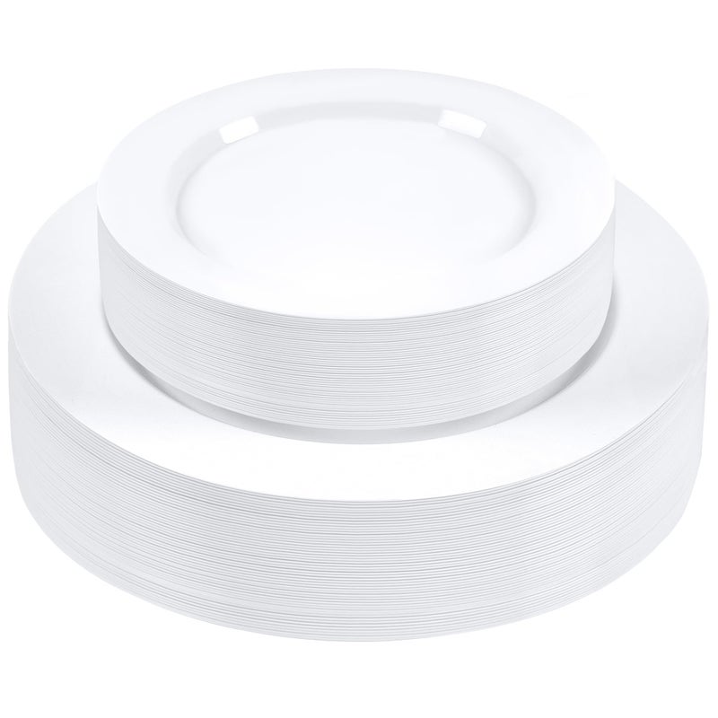 SETUP [60 Piece] Combo White Plastic Plates - Premium Heavy-Duty 30 Disposable 10.25" Dinner Party Plates and 30 Disposable 7.5" Salad Plates