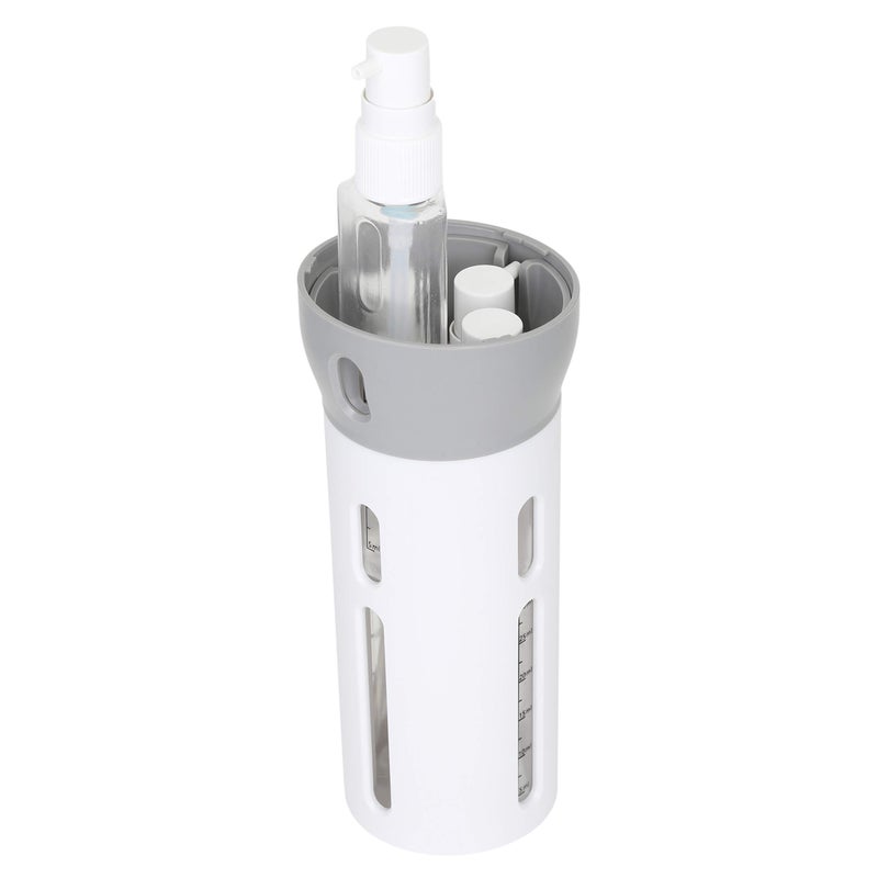 Travigo 4-in-1 Travel Dispenser Bottle Set, Includes Four 40 mL Cosmetic Toiletries TSA Approved Refillable Leakproof Liquid Containers for Shampoo, Lotions, Skincare, Makeup Products (Gray, Plastic) - Image 3