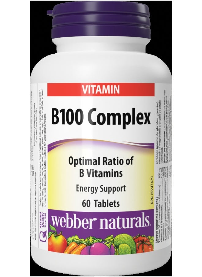 Webber naturals B100 Complex High Potency B Vitamins For Energy And Stress 100Mg 60 Tablets 