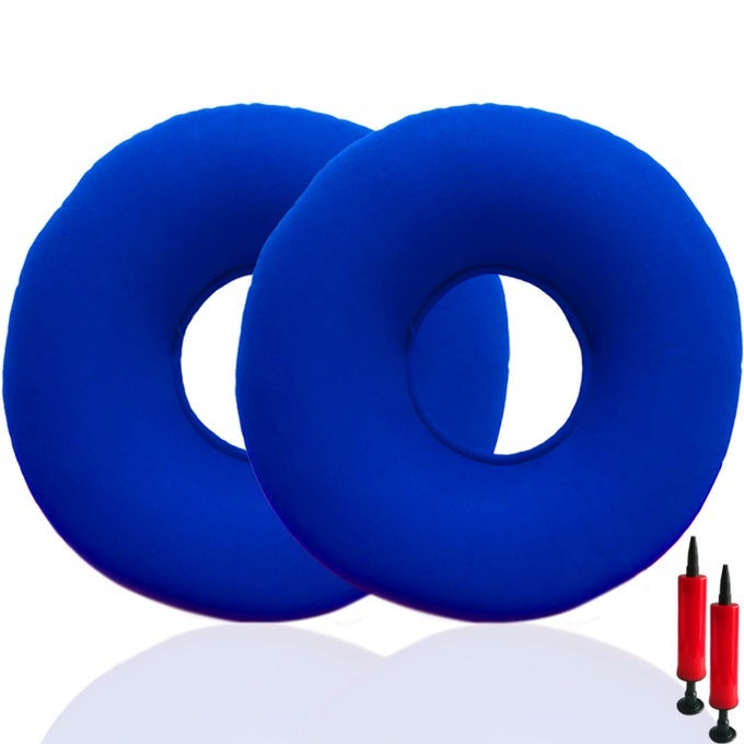 2 PACK DONUT PILLOW FOR TAILBONE PAIN INFLATABLE DONUT CUSHION SEAT WITH A PUMP HEMORRHOID SEAT CUSHION ROUND WHEELCHAIRS SEAT CUSHION FOR HOME CAR OR OFFICE CHAIR 15 BLUE