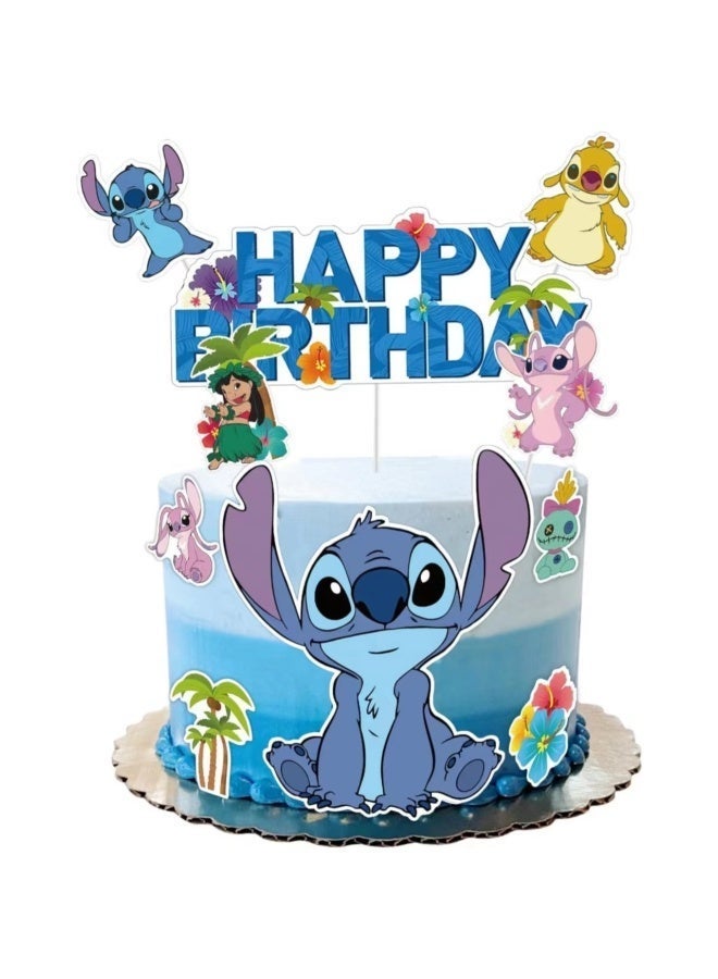 ILovhaprty Stitch Cake Decorations, 10pcs Lilo & Stitch Cake Toppers Set - 2 Big Stitch Birthday Cake Topper + 8 Small Ohana Themed Toppers for Stitch Birthday Decorations Supplies - Image 1