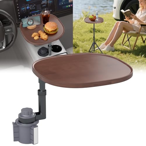 AXVLU Car Tray Table & Car Laptop Desk - Height Adjustable 360° Swivel Tripod, Solid Wood Car Laptop Mount & Cup Holder Table-Steering Wheel Tray for Dining, Home, Outdoor Picnic, Hiking & Traveling (Oval) - Image 1