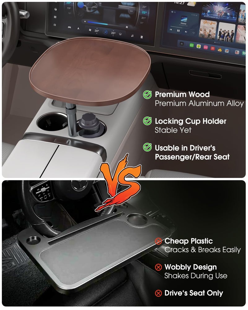 AXVLU Car Tray Table & Car Laptop Desk - Height Adjustable 360° Swivel Tripod, Solid Wood Car Laptop Mount & Cup Holder Table-Steering Wheel Tray for Dining, Home, Outdoor Picnic, Hiking & Traveling (Oval) - Image 4