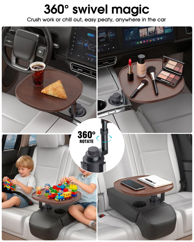 AXVLU Car Tray Table & Car Laptop Desk - Height Adjustable 360° Swivel Tripod, Solid Wood Car Laptop Mount & Cup Holder Table-Steering Wheel Tray for Dining, Home, Outdoor Picnic, Hiking & Traveling (Oval) - Image 5