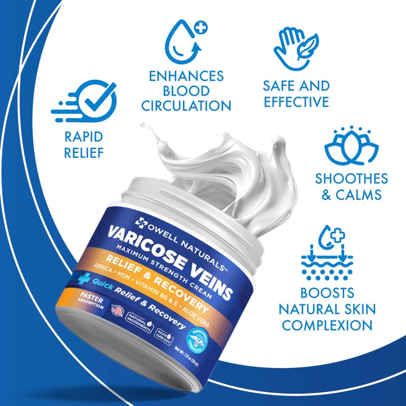 OWELL NATURALS Varicose & Spider Vein Leg Cream 2oz - Maximum Strength All Natural Formula, Fast Acting Discomfort Reliever for Joint, Muscle, Knee (Pack of 2) - Image 4