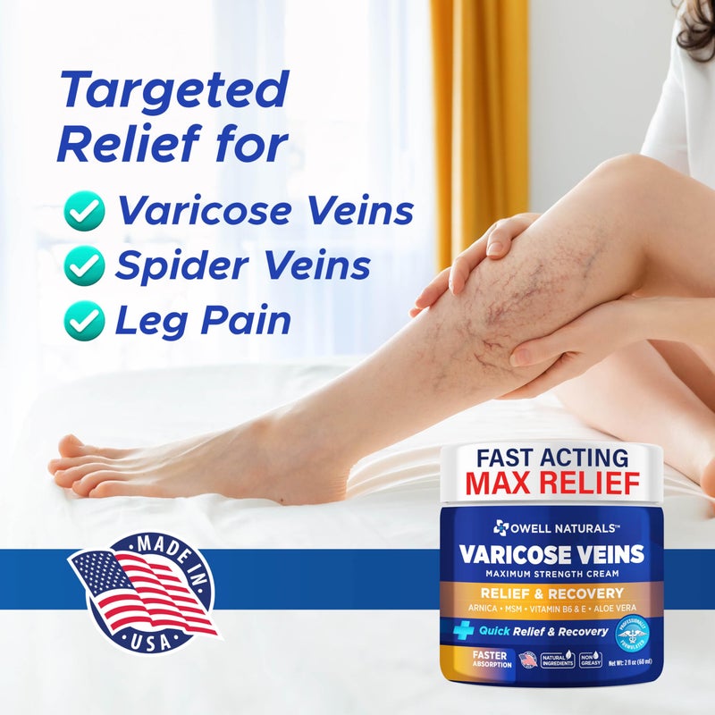 OWELL NATURALS Varicose & Spider Vein Leg Cream 2oz - Maximum Strength All Natural Formula, Fast Acting Discomfort Reliever for Joint, Muscle, Knee (Pack of 2) - Image 2