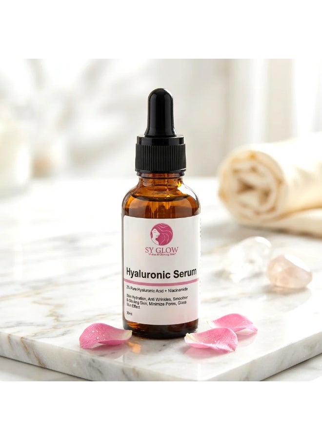 SY GLOW Facial Serum with 2% Pure Hyaluronic Acid for Deep Nourishment and Hydration, Combined with Niacinamide to Improve Skin Tone, Reduce Pore Appearance and Boost Natural Glow - Image 1