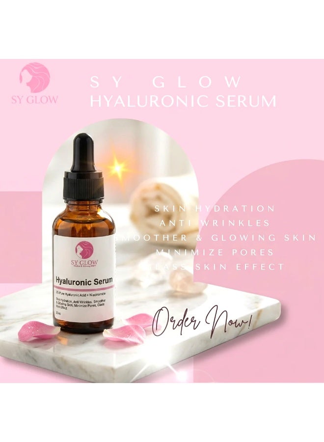 SY GLOW Facial Serum with 2% Pure Hyaluronic Acid for Deep Nourishment and Hydration, Combined with Niacinamide to Improve Skin Tone, Reduce Pore Appearance and Boost Natural Glow - Image 2