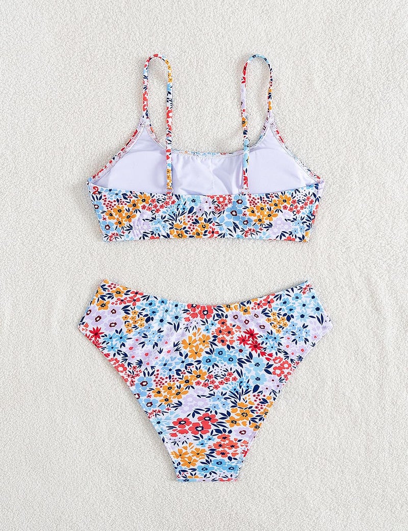 YIMISAN Women's Two Piece Swimsuit Floral Print Bikini Set Spaghetti Straps Scoop Neck Mid Waist Cheeky Bathing Suit - Image 5