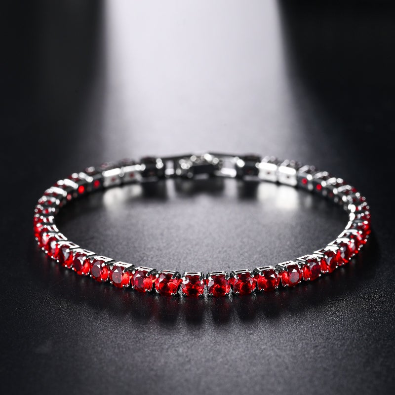 4.0 Zircon Full Diamond Tennis Bracelet for Women, Simple Geometric Style, Multi-Color