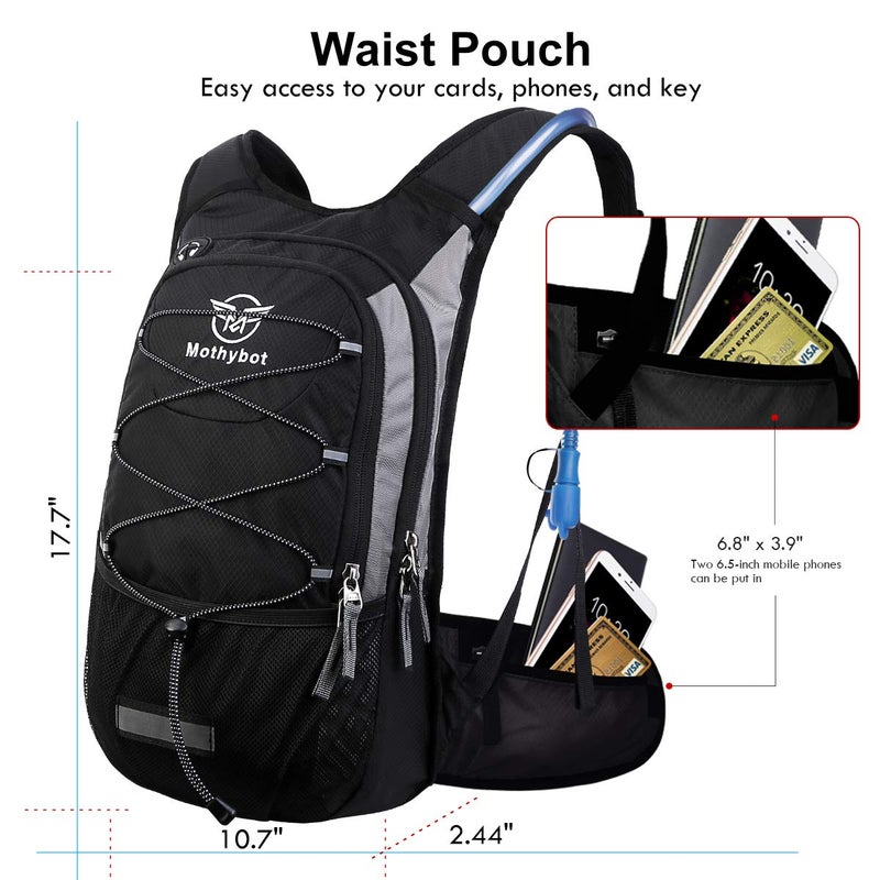 Mothybot Hydration Pack, Insulated Hydration Backpack with 2L BPA Free Water Bladder and Storage, Hiking Backpack for Men, Women, Kids for Running, Cycling, Camping - Keep Liquid Cool up to 5 Hours - Image 2