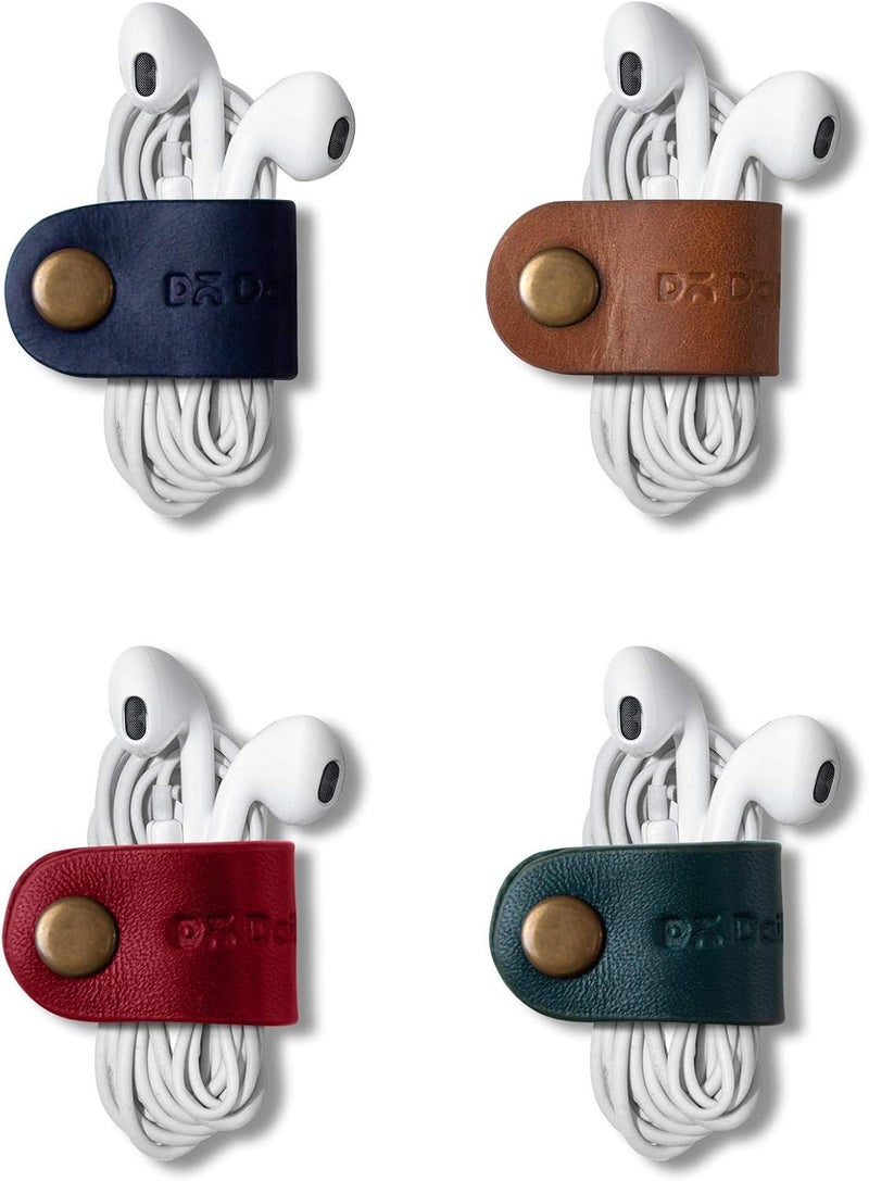 DailyObjects Clipper Cable Wrap for Cables/Chords/Wires | Wire Winder, Headphones Holder, Mini Clip Organiser | Made, Dry-Milled Leather | (Multicolor) - Set of 4 - Image 1