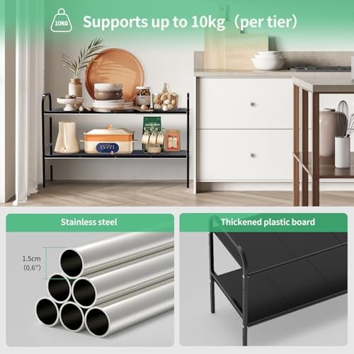 HADWER Expandable 2-Tier Under Sink Organizer, 8 Removable Plastic Boards, Tool-Free Installation (Black, 2-Tier 8 Boards) - Image 5