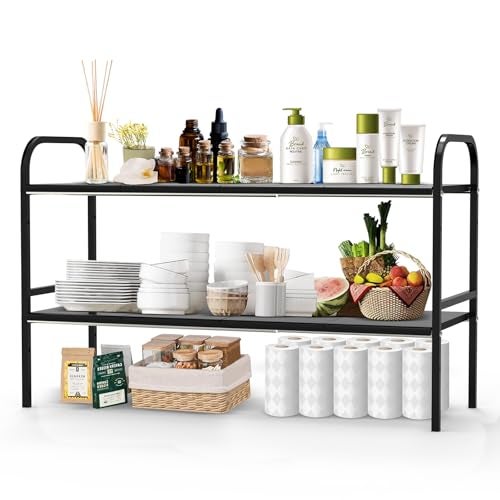HADWER Expandable 2-Tier Under Sink Organizer, 8 Removable Plastic Boards, Tool-Free Installation (Black, 2-Tier 8 Boards) - Image 1