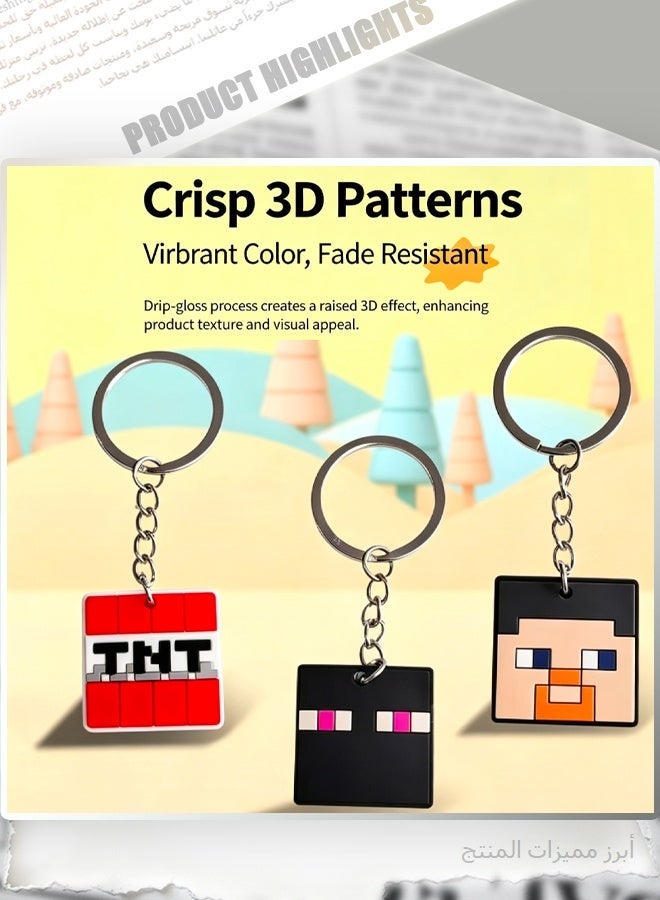 MINECRAFT Set of 9 PCS Minecraft Themed Enamel Keychains - Pixel Art Keychains with Steve, Creeper, TNT, Diamond Sword & Axolotl, Acrylic Keyring Gifts for Boys & Gamers - Image 5