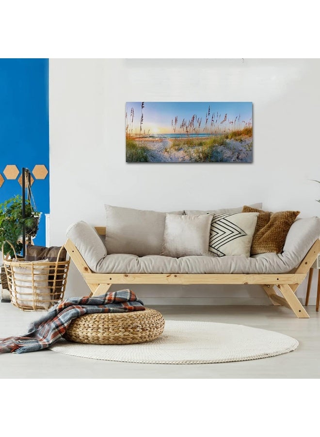Woxfcart Blue Beach Picture Decor Wall Art Ocean sea oats Landscape Scene for Office Living Room Decoration with Framed Canvas Size 20x40x1Pcs - Image 2