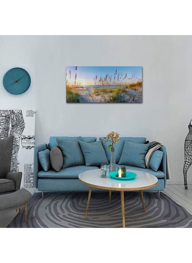 Woxfcart Blue Beach Picture Decor Wall Art Ocean sea oats Landscape Scene for Office Living Room Decoration with Framed Canvas Size 20x40x1Pcs - Image 5