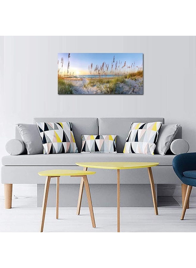 Woxfcart Blue Beach Picture Decor Wall Art Ocean sea oats Landscape Scene for Office Living Room Decoration with Framed Canvas Size 20x40x1Pcs - Image 4