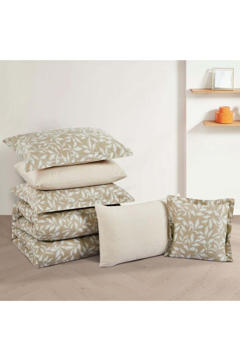 ميلين طقم مفرش سرير صيفي مزدوج قطن 100% - 8 قطع – يناسب سرير بمقاس 200x200 - زافيرا - بيج بنقشة زهور - Image 5