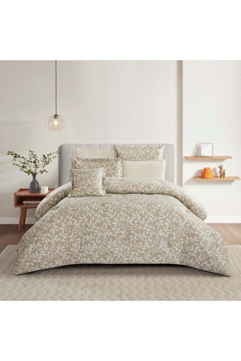 ميلين طقم مفرش سرير صيفي مزدوج قطن 100% - 8 قطع – يناسب سرير بمقاس 200x200 - زافيرا - بيج بنقشة زهور - Image 2