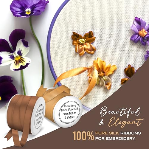 ThreadNanny New 7mm Size ThreadNanny 6 Spools of 100% Pure Silk Ribbons - Brown Tones - 60 MTS x 7mm - Image 4