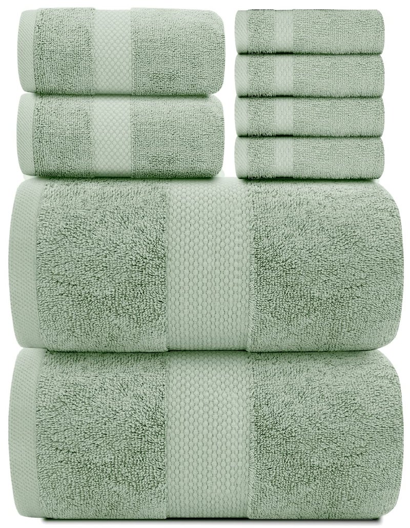 White Classic Luxury Bath Towel Set of 8 Pieces  100 Turkish Cotton Highly Absorbent Towels for Bathroom 2 Luxury Bath Towels 700GSM 2 Hand Towels 4 Washcloths Green