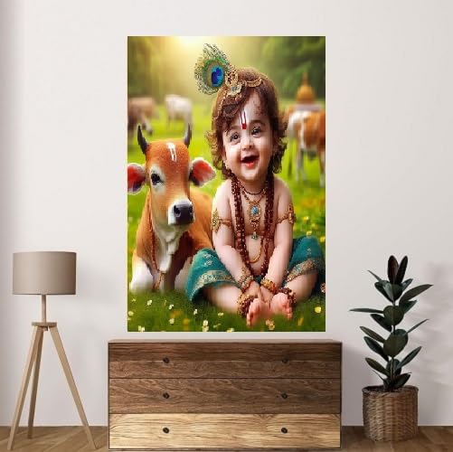 Fliptic Paper Bal Gopal Krishna Photo For Pregnant Women Poster For Decoration Wall S Bedroom, Living Room, And More | Cute Baby Krishna Wall Poster Size: 18X12 Inches Set Of 1 (Design 13) - Image 3