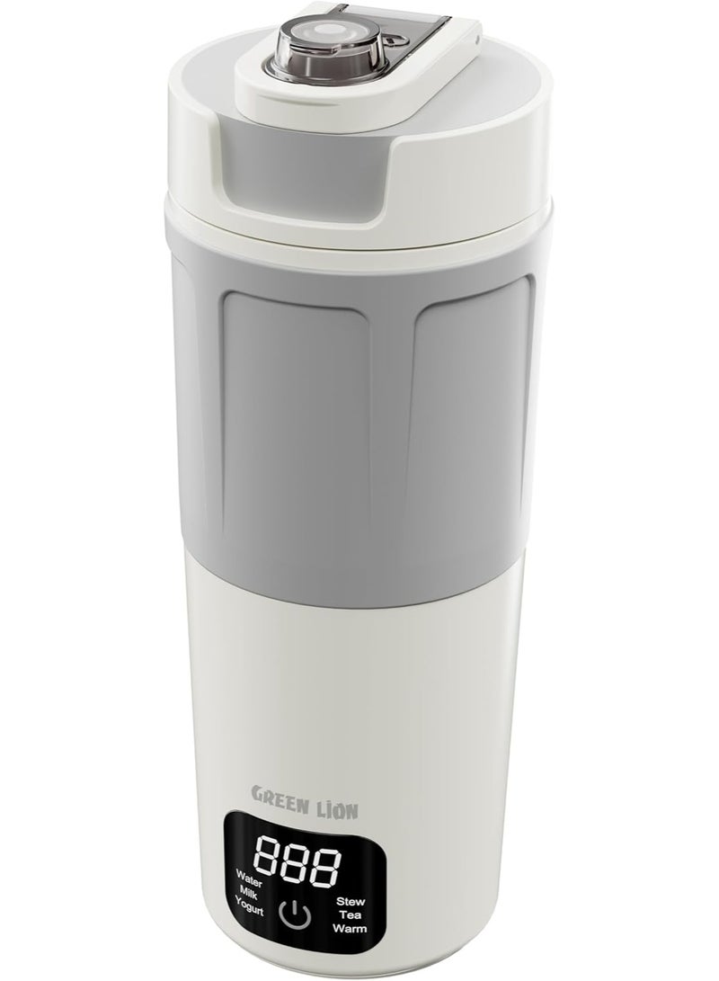 Green Lion Kettle & Go 600mL, Travel Electric Kettle with 300W Power, 6 Preset Functions, Type-C Power Input, Water Boiler, 7-8 Minutes Heating Time, PP & Stainless Steel 304 Material, Touch Control, Keep Warm Mode, For Tea, Coffee & Hot Water - White - Image 1